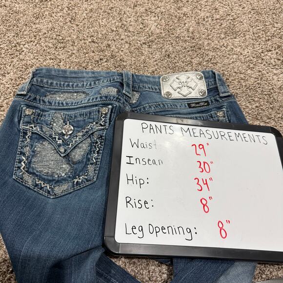 VTG y2k Womens Low Rise Bedazzled Miss Me Blue Denim Signature Bootcut Jeans~ 28 - Picture 8 of 8